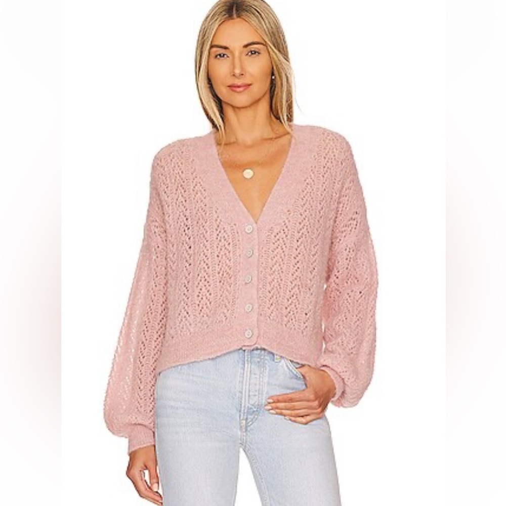Free People Dusty Pink Open Knit Button Cardigan